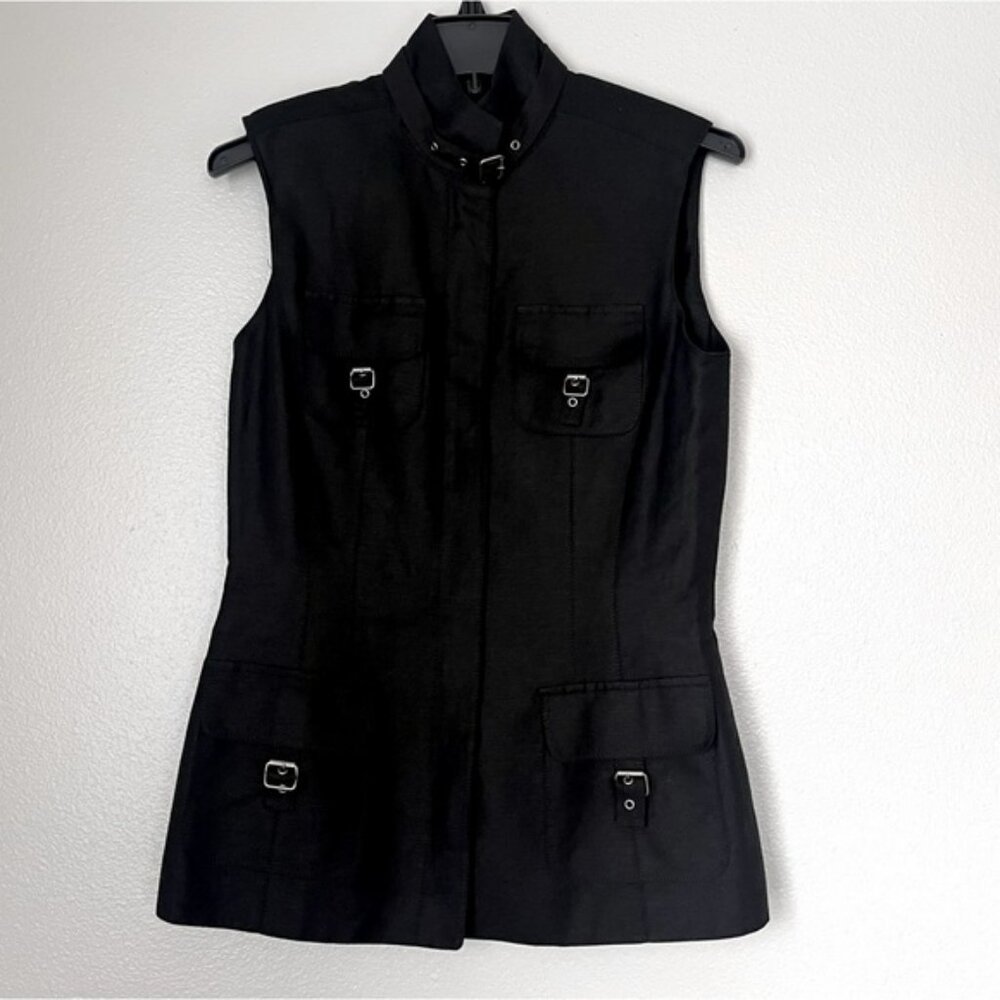 Tahari Arthur S. Levine Women Front Slipper Sleeveless Vest‎ Black 4 Safari